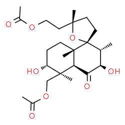 ChemSpider 2D Image | [(2R,2'R,3'R,4a'S,5S,5'S,6'R,8a'S)-5-(2-Acetoxyethyl)-3',6'-dihydroxy-2',5,5',8a'-tetramethyl-4'-oxodecahydro-2'H,3H-spiro[furan-2,1'-naphthalen]-5'-yl]methyl acetate | C24H38O8