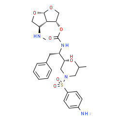 ChemSpider 2D Image | (3R,3aS,4R,6aR)-4-(Methylamino)hexahydrofuro[2,3-b]furan-3-yl [(2S,3R)-4-{[(4-aminophenyl)sulfonyl](isobutyl)amino}-3-hydroxy-1-phenyl-2-butanyl]carbamate | C28H40N4O7S
