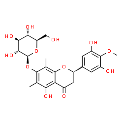 ChemSpider 2D Image | (2S)-2-(3,5-Dihydroxy-4-methoxyphenyl)-5-hydroxy-6,8-dimethyl-4-oxo-3,4-dihydro-2H-chromen-7-yl beta-D-glucopyranoside | C24H28O12