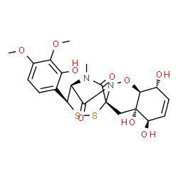 ChemSpider 2D Image | (1R,3S,4R,7R,8S,12S,13S)-3,4,7-Trihydroxy-13-(2-hydroxy-3,4-dimethoxyphenyl)-17-methyl-9-oxa-14,15-dithia-10,17-diazatetracyclo[10.3.2.0~1,10~.0~3,8~]heptadec-5-ene-11,16-dione | C21H24N2O9S2
