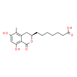 ChemSpider 2D Image | 7-[(3R)-6,8-Dihydroxy-5-methyl-1-oxo-3,4-dihydro-1H-isochromen-3-yl]heptanoic acid | C17H22O6