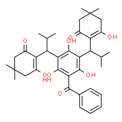 ChemSpider 2D Image | 2,2'-[(5-Benzoyl-2,4,6-trihydroxy-1,3-phenylene)bis(2-methyl-1,1-propanediyl)]bis(3-hydroxy-5,5-dimethyl-2-cyclohexen-1-one) | C37H46O8