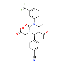 ChemSpider 2D Image | [(6R)-5-Acetyl-6-(4-cyanophenyl)-4-methyl-2-oxo-3-[3-(trifluoromethyl)phenyl]-3,6-dihydro-1(2H)-pyrimidinyl]acetic acid | C23H18F3N3O4