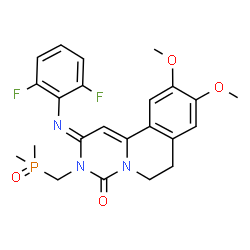 ChemSpider 2D Image | (2E)-2-[(2,6-Difluorophenyl)imino]-3-[(dimethylphosphoryl)methyl]-9,10-dimethoxy-2,3,6,7-tetrahydro-4H-pyrimido[6,1-a]isoquinolin-4-one | C23H24F2N3O4P