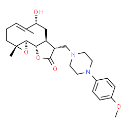 ChemSpider 2D Image | (1aR,6R,7aS,8R,10aS,10bR)-6-Hydroxy-8-{[4-(4-methoxyphenyl)-1-piperazinyl]methyl}-1a,5-dimethyl-2,3,6,7,7a,8,10a,10b-octahydrooxireno[9,10]cyclodeca[1,2-b]furan-9(1aH)-one | C26H36N2O5