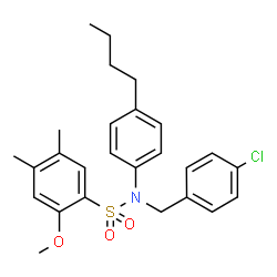 ChemSpider 2D Image | N-(4-Butylphenyl)-N-(4-chlorobenzyl)-2-methoxy-4,5-dimethylbenzenesulfonamide | C26H30ClNO3S