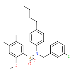 ChemSpider 2D Image | N-(4-Butylphenyl)-N-(3-chlorobenzyl)-2-methoxy-4,5-dimethylbenzenesulfonamide | C26H30ClNO3S
