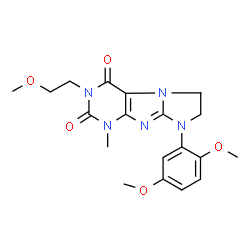 ChemSpider 2D Image | 8-(2,5-Dimethoxyphenyl)-3-(2-methoxyethyl)-1-methyl-7,8-dihydro-1H-imidazo[2,1-f]purine-2,4(3H,6H)-dione | C19H23N5O5