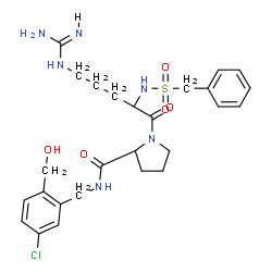 ChemSpider 2D Image | N~2~-(Benzylsulfonyl)-D-arginyl-N-[5-chloro-2-(hydroxymethyl)benzyl]-L-prolinamide | C26H35ClN6O5S