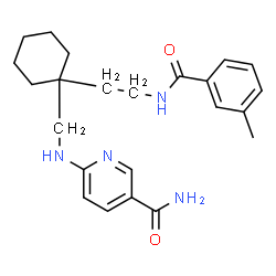 ChemSpider 2D Image | 6-{[(1-{2-[(3-Methylbenzoyl)amino]ethyl}cyclohexyl)methyl]amino}nicotinamide | C23H30N4O2