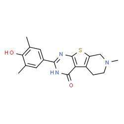 ChemSpider 2D Image | 2-(4-Hydroxy-3,5-dimethylphenyl)-7-methyl-5,6,7,8-tetrahydropyrido[4',3':4,5]thieno[2,3-d]pyrimidin-4(3H)-one | C18H19N3O2S
