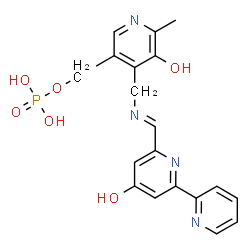 ChemSpider 2D Image | [5-Hydroxy-4-({(E)-[(4-hydroxy-2,2'-bipyridin-6-yl)methylene]amino}methyl)-6-methyl-3-pyridinyl]methyl dihydrogen phosphate | C19H19N4O6P
