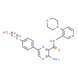 ChemSpider 2D Image | 3-Amino-6-[4-(2-hydroxyethyl)phenyl]-N-[4-(4-morpholinyl)-3-pyridinyl]-2-pyrazinecarboxamide | C22H24N6O3