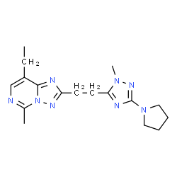 ChemSpider 2D Image | 8-ethyl-5-methyl-2-[2-(2-methyl-5-pyrrolidin-1-yl-1,2,4-triazol-3-yl)ethyl]-[1,2,4]triazolo[1,5-c]pyrimidine | C17H24N8