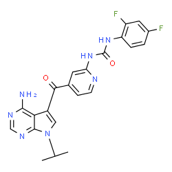 ChemSpider 2D Image | 1-{4-[(4-Amino-7-isopropyl-7H-pyrrolo[2,3-d]pyrimidin-5-yl)carbonyl]-2-pyridinyl}-3-(2,4-difluorophenyl)urea | C22H19F2N7O2