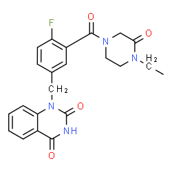 ChemSpider 2D Image | 1-{3-[(4-Ethyl-3-oxo-1-piperazinyl)carbonyl]-4-fluorobenzyl}-2,4(1H,3H)-quinazolinedione | C22H21FN4O4