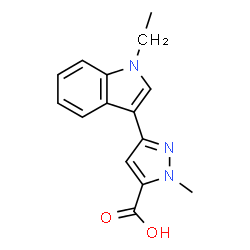 ChemSpider 2D Image | 3-(1-Ethyl-1H-indol-3-yl)-1-methyl-1H-pyrazole-5-carboxylic acid | C15H15N3O2