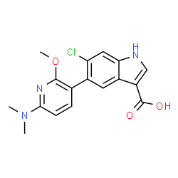 ChemSpider 2D Image | 6-Chloro-5-[6-(dimethylamino)-2-methoxy-3-pyridinyl]-1H-indole-3-carboxylic acid | C17H16ClN3O3