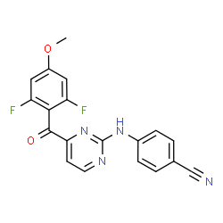 ChemSpider 2D Image | 4-{[4-(2,6-Difluoro-4-methoxybenzoyl)-2-pyrimidinyl]amino}benzonitrile | C19H12F2N4O2