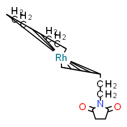 ChemSpider 2D Image | [(1,2,5,6-eta)-1,2,5,6-Cyclooctanetetrayl]{(1,2,3,4,5-eta)-1-[2-(2,5-dioxo-1-pyrrolidinyl)ethyl]cyclopentadienyl}rhodium | C19H24NO2Rh