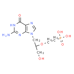 ChemSpider 2D Image | (2-{[(2S)-1-(2-Amino-6-oxo-1,6-dihydro-9H-purin-9-yl)-3-hydroxy-2-propanyl]oxy}ethyl)phosphonic acid | C10H16N5O6P