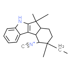 ChemSpider 2D Image | (6aS,9R,10R,10aS)-9-Ethyl-10-isocyano-6,6,9-trimethyl-5,6,6a,7,8,9,10,10a-octahydroindeno[2,1-b]indole | C21H26N2