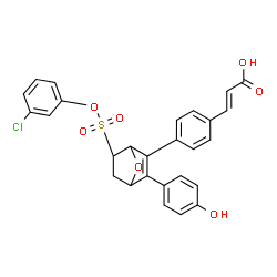 ChemSpider 2D Image | (2E)-3-{4-[(1S,4S,6R)-6-[(3-Chlorophenoxy)sulfonyl]-3-(4-hydroxyphenyl)-7-oxabicyclo[2.2.1]hept-2-en-2-yl]phenyl}acrylic acid | C27H21ClO7S