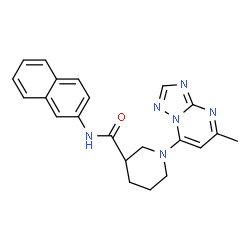 ChemSpider 2D Image | 1-(5-Methyl[1,2,4]triazolo[1,5-a]pyrimidin-7-yl)-N-(2-naphthyl)-3-piperidinecarboxamide | C22H22N6O