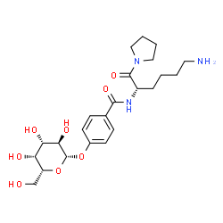 ChemSpider 2D Image | N-[(2S)-6-Amino-1-oxo-1-(1-pyrrolidinyl)-2-hexanyl]-4-(beta-D-galactopyranosyloxy)benzamide | C23H35N3O8