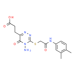 ChemSpider 2D Image | 3-[4-Amino-3-({2-[(3,4-dimethylphenyl)amino]-2-oxoethyl}sulfanyl)-5-oxo-4,5-dihydro-1,2,4-triazin-6-yl]propanoic acid | C16H19N5O4S