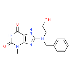 ChemSpider 2D Image | 8-[Benzyl(2-hydroxyethyl)amino]-3-methyl-3,7-dihydro-1H-purine-2,6-dione | C15H17N5O3