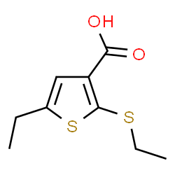 ChemSpider 2D Image | 5-Ethyl-2-(ethylsulfanyl)-3-thiophenecarboxylic acid | C9H12O2S2