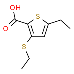 ChemSpider 2D Image | 5-Ethyl-3-(ethylsulfanyl)-2-thiophenecarboxylic acid | C9H12O2S2