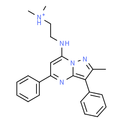 ChemSpider 2D Image | N,N-Dimethyl-2-[(2-methyl-3,5-diphenylpyrazolo[1,5-a]pyrimidin-7-yl)amino]ethanaminium | C23H26N5