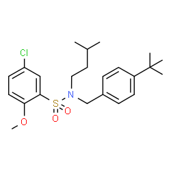 ChemSpider 2D Image | 5-Chloro-2-methoxy-N-(3-methylbutyl)-N-[4-(2-methyl-2-propanyl)benzyl]benzenesulfonamide | C23H32ClNO3S