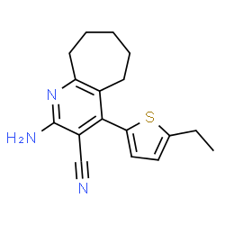 ChemSpider 2D Image | 2-Amino-4-(5-ethyl-2-thienyl)-6,7,8,9-tetrahydro-5H-cyclohepta[b]pyridine-3-carbonitrile | C17H19N3S