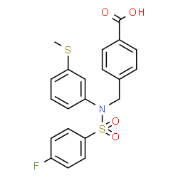 ChemSpider 2D Image | 4-({[(4-Fluorophenyl)sulfonyl][3-(methylsulfanyl)phenyl]amino}methyl)benzoic acid | C21H18FNO4S2