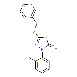 ChemSpider 2D Image | 5-(Benzylsulfanyl)-3-(2-methylphenyl)-1,3,4-thiadiazole-2(3H)-thione | C16H14N2S3