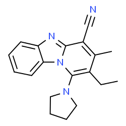 ChemSpider 2D Image | 2-Ethyl-3-methyl-1-(1-pyrrolidinyl)pyrido[1,2-a]benzimidazole-4-carbonitrile | C19H20N4