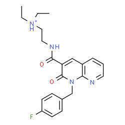 ChemSpider 2D Image | N,N-Diethyl-2-({[1-(4-fluorobenzyl)-2-oxo-1,2-dihydro-1,8-naphthyridin-3-yl]carbonyl}amino)ethanaminium | C22H26FN4O2