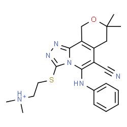ChemSpider 2D Image | 2-[(5-Anilino-6-cyano-8,8-dimethyl-7,10-dihydro-8H-pyrano[3,4-c][1,2,4]triazolo[4,3-a]pyridin-3-yl)sulfanyl]-N,N-dimethylethanaminium | C22H27N6OS