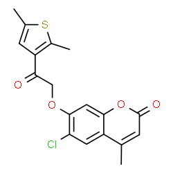 ChemSpider 2D Image | 6-Chloro-7-[2-(2,5-dimethyl-3-thienyl)-2-oxoethoxy]-4-methyl-2H-chromen-2-one | C18H15ClO4S