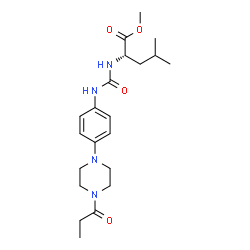 ChemSpider 2D Image | Methyl N-{[4-(4-propionyl-1-piperazinyl)phenyl]carbamoyl}-L-leucinate | C21H32N4O4
