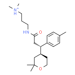 ChemSpider 2D Image | 3-{[(3S)-3-[(4S)-2,2-Dimethyltetrahydro-2H-pyran-4-yl]-3-(4-methylphenyl)propanoyl]amino}-N,N-dimethyl-1-propanaminium | C22H37N2O2