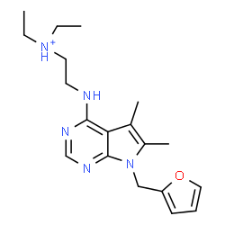 ChemSpider 2D Image | N,N-Diethyl-2-{[7-(2-furylmethyl)-5,6-dimethyl-7H-pyrrolo[2,3-d]pyrimidin-4-yl]amino}ethanaminium | C19H28N5O