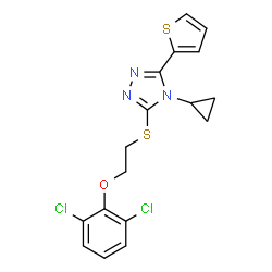 ChemSpider 2D Image | 4-Cyclopropyl-3-{[2-(2,6-dichlorophenoxy)ethyl]sulfanyl}-5-(2-thienyl)-4H-1,2,4-triazole | C17H15Cl2N3OS2