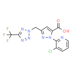 ChemSpider 2D Image | 1-(3-Chloro-2-pyridinyl)-3-{[5-(trifluoromethyl)-2H-tetrazol-2-yl]methyl}-1H-pyrazole-5-carboxylic acid | C12H7ClF3N7O2