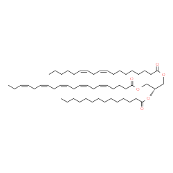 ChemSpider 2D Image | (2S)-3-[(9Z,12Z)-9,12-Octadecadienoyloxy]-2-(tetradecanoyloxy)propyl (5Z,8Z,11Z,14Z,17Z)-5,8,11,14,17-icosapentaenoate | C55H92O6