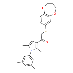 ChemSpider 2D Image | 2-(3,4-Dihydro-2H-1,5-benzodioxepin-7-ylsulfanyl)-1-[1-(3,5-dimethylphenyl)-2,5-dimethyl-1H-pyrrol-3-yl]ethanone | C25H27NO3S