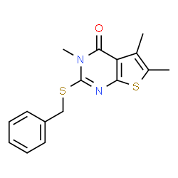 ChemSpider 2D Image | 2-Benzylsulfanyl-3,5,6-trimethyl-3H-thieno[2,3-d]pyrimidin-4-one | C16H16N2OS2